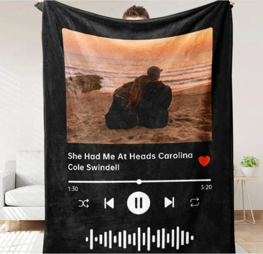 Popular Music Flannel Blanket. Please Send Us A Picture Of A Blanket With A Custom Music Code That Can Be Scanned.